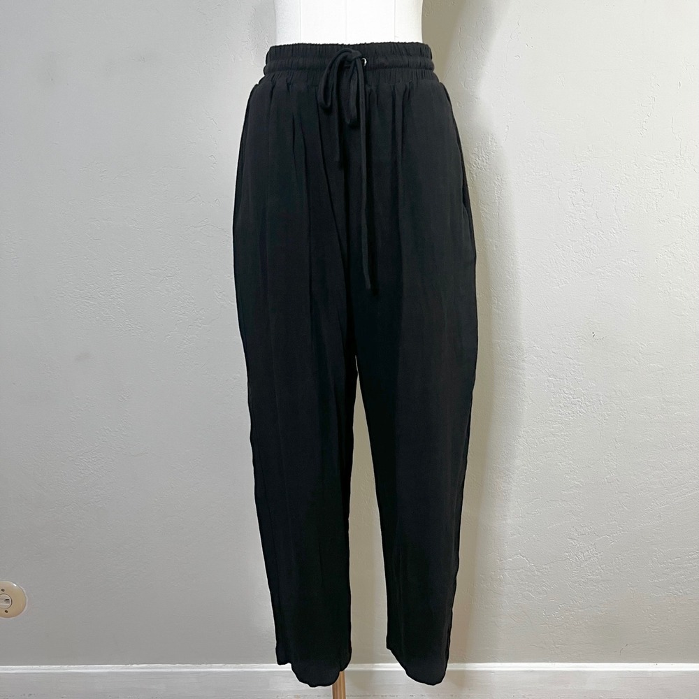 Walter Baker Sophia Joggers Black Linen Blend Drawstring Cropped Size XL NEW